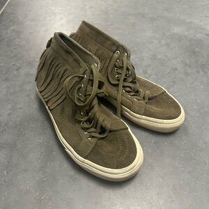 Vans Olive Fringe Suede High-Top Moccasin Sneakers